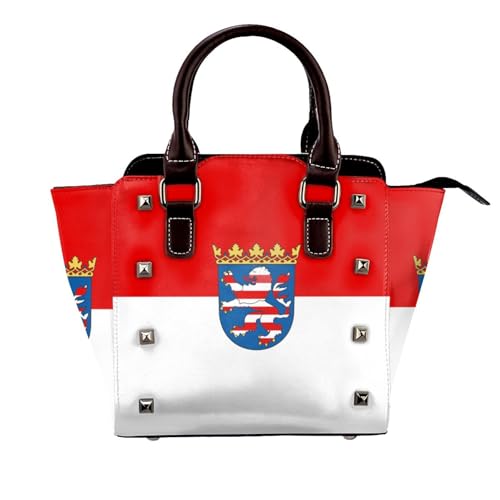 BOXILTD Flagge Hessen Nieten Handtasche für Frauen - Damen Große Crossbody Tasche Leder Handtasche Geeignet für Tägliche Reisen, Schwarz BOXILTD Flagge Hessen Nieten Handtasche für Frauen - Damen Große Crossbody Tasche Leder Handtasche Geeignet für Tägliche Reisen, Schwarz von BOXILTD