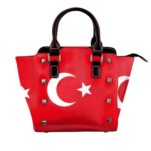 BOXILTD Flagge der Türkei Nieten Handtasche für Frauen - Damen Große Crossbody Tasche Leder Handtasche Geeignet für tägliche Reisen, Schwarz BOXILTD Flagge der Türkei Nieten Handtasche für Frauen - Damen Große Crossbody Tasche Leder Handtasche Geeignet für tägliche Reisen, Schwarz von BOXILTD