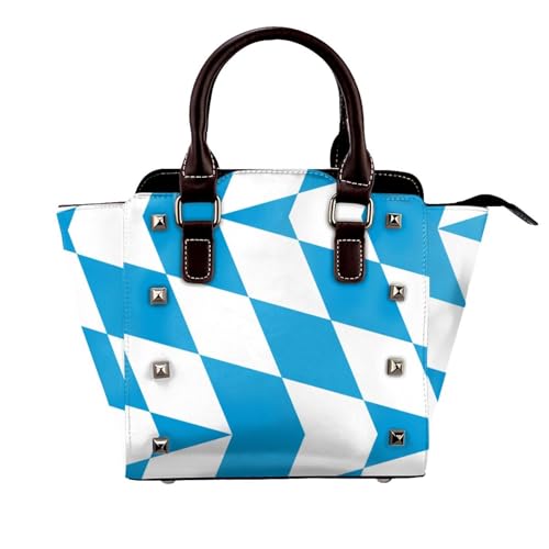 BOXILTD Flagge der bayerischen Raute Variante Nieten Handtasche für Frauen - Damen Groß Crossbody Tasche Leder Handtasche Geeignet für Tägliche Reisen, Schwarz von BOXILTD