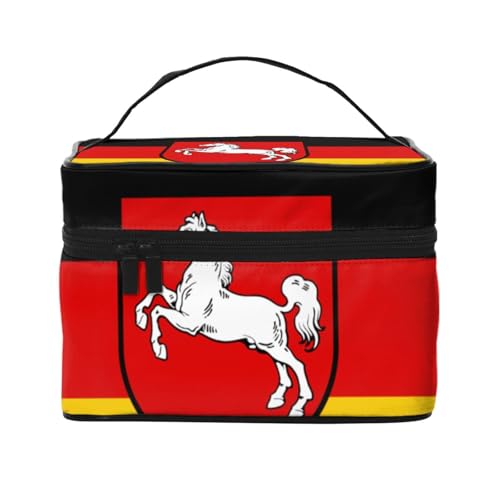 BOXILTD Flagge des Kantons Mecklenburg Große Kosmetiktasche für Damen - Reise Make-up Tasche für Zuhause, Fitnessstudio und lange Reisen, Schwarz, Flagge Niedersachsen, Einheitsgröße von BOXILTD