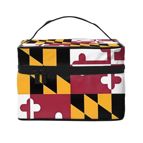 BOXILTD Flagge des Kantons Mecklenburg Große Kosmetiktasche für Damen - Reise Make-up Tasche für Zuhause, Fitnessstudio und lange Reisen, Schwarz, Flagge von Maryland, Einheitsgröße von BOXILTD