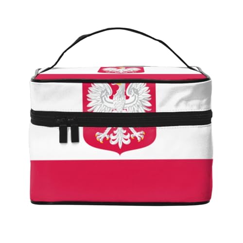BOXILTD Flagge des Kantons Mecklenburg Große Kosmetiktasche für Damen - Reise Make-up Tasche für Zuhause, Fitnessstudio und lange Reisen, Schwarz, Flagge von Polen, Einheitsgröße von BOXILTD