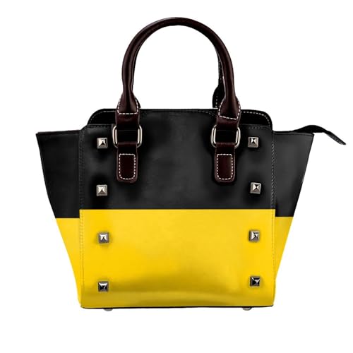 BOXILTD Flagge des Kantons Sachsen-Anhalt Nieten Handtasche Damen Groß Crossbody Bag Leder Handtasche Geeignet für Tägliche Reisen, Schwarz BOXILTD Flagge des Kantons Sachsen-Anhalt Nieten Handtasche Damen Groß Crossbody Bag Leder Handtasche Geeignet für Tägliche Reisen, Schwarz von BOXILTD