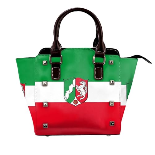 BOXILTD Flagge von Nordrhein Westfalen Nieten Handtasche für Frauen - Damen Große Crossbody Tasche Leder Handtasche Geeignet für Tägliche Reisen, Schwarz BOXILTD Flagge von Nordrhein Westfalen Nieten Handtasche für Frauen - Damen Große Crossbody Tasche Leder Handtasche Geeignet für Tägliche Reisen, Schwarz von BOXILTD