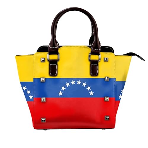 BOXILTD Flagge von Venezuela Nieten Handtasche für Frauen - Damen Große Crossbody Tasche Leder Handtasche Geeignet für Tägliche Reisen, Schwarz BOXILTD Flagge von Venezuela Nieten Handtasche für Frauen - Damen Große Crossbody Tasche Leder Handtasche Geeignet für Tägliche Reisen, Schwarz von BOXILTD