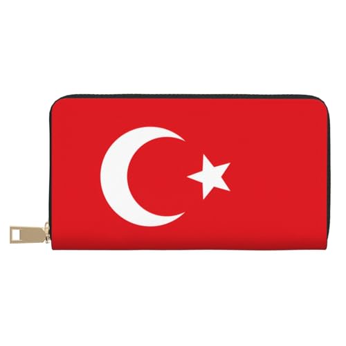 BOXILTD Geldbörse aus Leder mit friesischer Flagge, für Damen und Herren, langer Reißverschluss, großes Fassungsvermögen, Kreditkartenhalter, Reisegepäck, Flagge der Türkei, One Size von BOXILTD