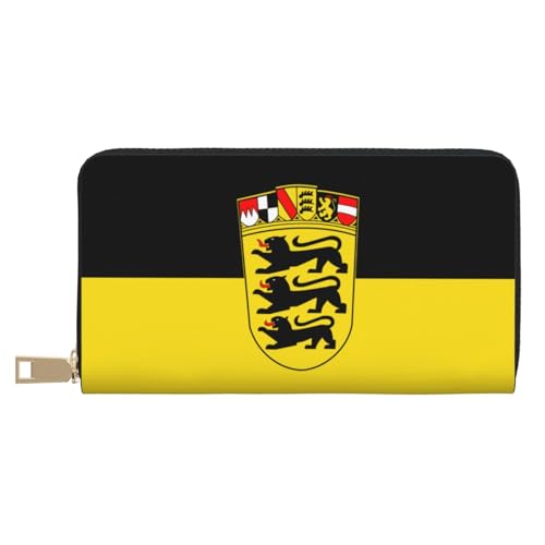 BOXILTD Geldbörse aus Leder mit friesischer Flagge, für Damen und Herren, langer Reißverschluss, großes Fassungsvermögen, Kreditkartenhalter, Reisegepäck, Flagge des Landes Baden-Württemberg von BOXILTD