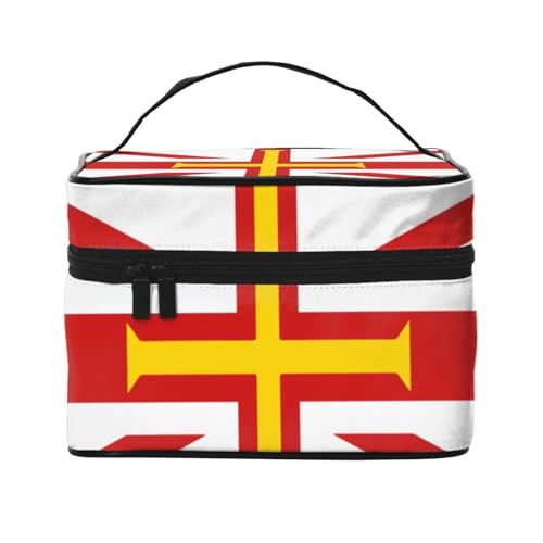 BOXILTD Große Kosmetiktasche für Damen, Motiv: Flagge von Irland, Reise-Make-up-Tasche für Zuhause, Fitnessstudio und lange Reisen, Schwarz, Flagge der Guernsey-Inseln, Einheitsgröße von BOXILTD