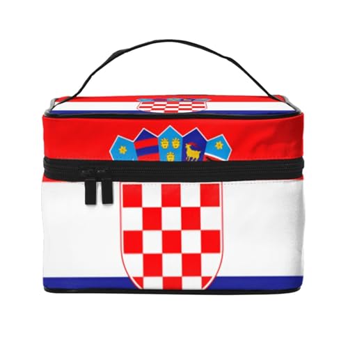 BOXILTD Große Kosmetiktasche für Damen, Motiv: Saarlandflaggen, Reise-Make-up-Tasche für Zuhause, Fitnessstudio und lange Reisen, Schwarz, Flagge der Republik Kroatien, Einheitsgröße von BOXILTD