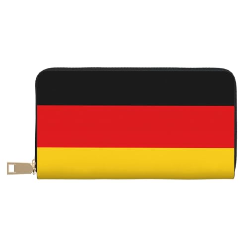 BOXILTD Hellblaue Ledergeldbörse für Damen und Herren – lange Geldbörse mit Reißverschluss, großes Fassungsvermögen, Kreditkartenhalter, Reisegepäck, Deutschland Flagge, Einheitsgröße von BOXILTD