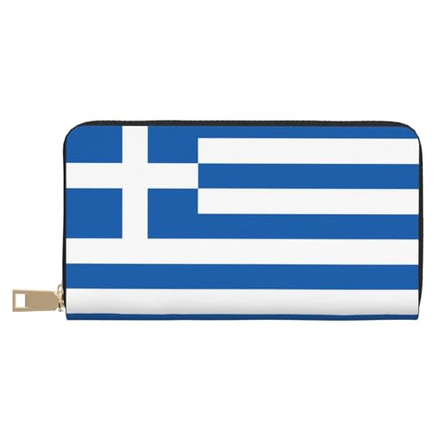 BOXILTD Hellblaue Ledergeldbörse für Damen und Herren – lange Geldbörse mit Reißverschluss, großes Fassungsvermögen, Kreditkartenhalter, Reisegepäck, Griechische Flagge, One Size BOXILTD Hellblaue Ledergeldbörse für Damen und Herren – lange Geldbörse mit Reißverschluss, großes Fassungsvermögen, Kreditkartenhalter, Reisegepäck, Griechische Flagge, One Size von BOXILTD