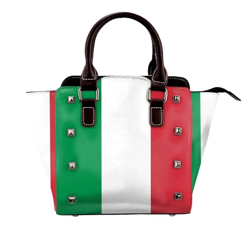 BOXILTD Italienische Flagge, Nieten, Handtasche für Damen, große Umhängetasche, Lederhandtasche, geeignet für tägliche Reisen, Schwarz von BOXILTD