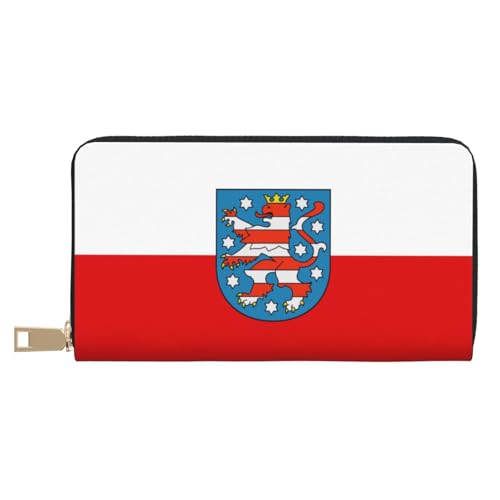 BOXILTD Ledergeldbörse mit Thüringen-Flagge für Damen und Herren – lange Geldbörse mit Reißverschluss, großes Fassungsvermögen, Kreditkartenhalter, Reisegepäck, Thüringen Flagge, Einheitsgröße von BOXILTD