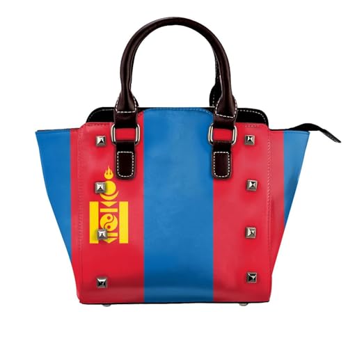 BOXILTD Mongolische Flagge Nieten Handtasche für Frauen - Damen Große Crossbody Tasche Leder Handtasche Geeignet für tägliche Reisen, Schwarz BOXILTD Mongolische Flagge Nieten Handtasche für Frauen - Damen Große Crossbody Tasche Leder Handtasche Geeignet für tägliche Reisen, Schwarz von BOXILTD