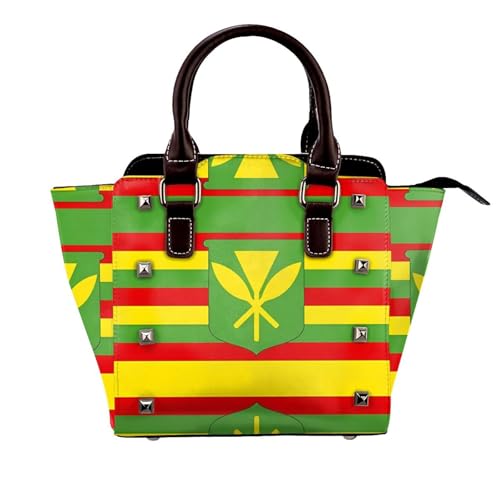 BOXILTD Native Hawaii-Flagge Nieten Handtasche für Frauen - Damen Große Crossbody Tasche Leder Handtasche Geeignet für tägliche Reisen, Schwarz BOXILTD Native Hawaii-Flagge Nieten Handtasche für Frauen - Damen Große Crossbody Tasche Leder Handtasche Geeignet für tägliche Reisen, Schwarz von BOXILTD