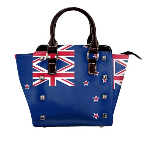BOXILTD Neuseeland-Flagge Nieten Handtasche für Frauen - Damen Große Crossbody Tasche Leder Handtasche Geeignet für tägliche Reisen, Schwarz von BOXILTD