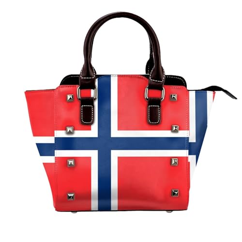 BOXILTD Norwegische Flagge Nieten Handtasche für Frauen - Damen Große Crossbody Tasche Leder Handtasche Geeignet für tägliche Reisen, Schwarz BOXILTD Norwegische Flagge Nieten Handtasche für Frauen - Damen Große Crossbody Tasche Leder Handtasche Geeignet für tägliche Reisen, Schwarz von BOXILTD