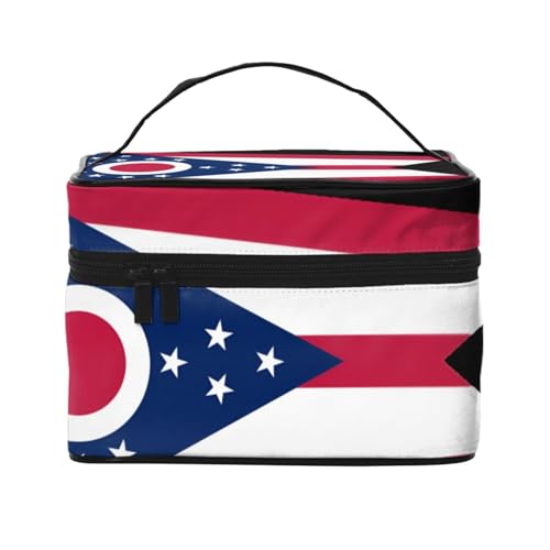 BOXILTD Ohio Kosmetiktasche mit Staatsflagge, große Kosmetiktasche für Damen, Reise-Make-up-Tasche für Zuhause, Fitnessstudio und lange Reisen, Schwarz, Ohio Staatsflagge, Einheitsgröße von BOXILTD
