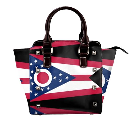 BOXILTD Ohio State Flag Nieten Handtasche für Frauen - Damen Große Crossbody Tasche Leder Handtasche Geeignet für Tägliche Reisen Schwarz von BOXILTD