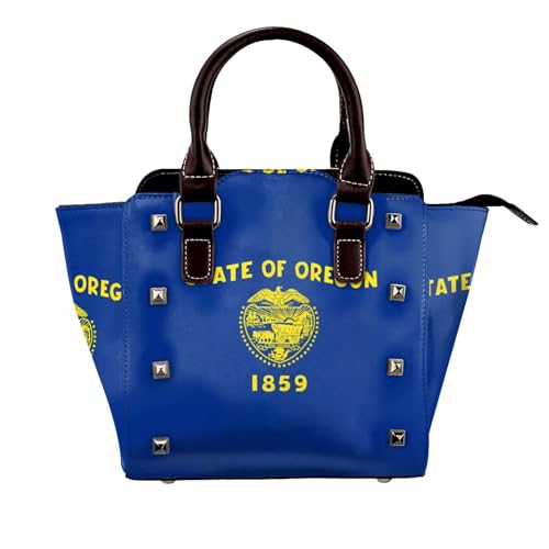 BOXILTD Oregon State Flag Nieten Handtasche für Frauen - Damen Große Crossbody Tasche Leder Handtasche Geeignet für Tägliche Reisen, Schwarz von BOXILTD