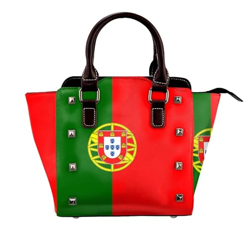 BOXILTD Portugiesische Flagge Nieten Handtasche für Frauen - Damen Große Crossbody Tasche Leder Handtasche Geeignet für tägliche Reisen, Schwarz BOXILTD Portugiesische Flagge Nieten Handtasche für Frauen - Damen Große Crossbody Tasche Leder Handtasche Geeignet für tägliche Reisen, Schwarz von BOXILTD