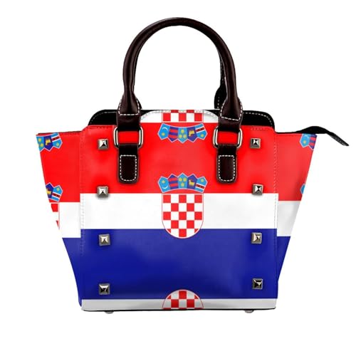 BOXILTD Republik Kroatien Flagge Nieten Handtasche für Frauen - Damen Große Crossbody Tasche Leder Handtasche Geeignet für tägliche Reisen, Schwarz BOXILTD Republik Kroatien Flagge Nieten Handtasche für Frauen - Damen Große Crossbody Tasche Leder Handtasche Geeignet für tägliche Reisen, Schwarz von BOXILTD
