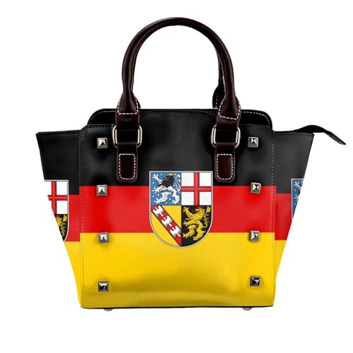 BOXILTD Saarland-Flaggen-Handtasche für Damen, große Umhängetasche, Leder, geeignet für tägliche Reisen, Schwarz BOXILTD Saarland-Flaggen-Handtasche für Damen, große Umhängetasche, Leder, geeignet für tägliche Reisen, Schwarz von BOXILTD