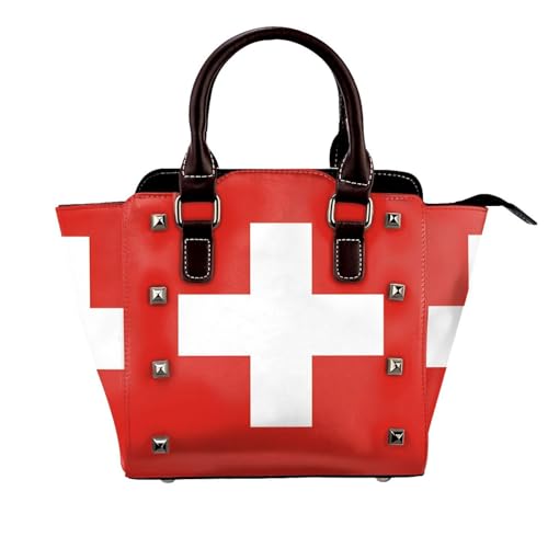 BOXILTD Schweizer Flagge Nieten Handtasche für Frauen - Damen Große Crossbody Tasche Leder Handtasche Geeignet für tägliche Reisen, Schwarz BOXILTD Schweizer Flagge Nieten Handtasche für Frauen - Damen Große Crossbody Tasche Leder Handtasche Geeignet für tägliche Reisen, Schwarz von BOXILTD