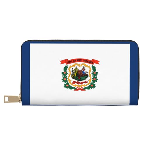 BOXILTD Soaring Eagle Geldbörse aus Leder für Damen und Herren – lange Geldbörse mit Reißverschluss, großes Fassungsvermögen, Kreditkartenhalter, Reisegepäck, West Virginia Flagge, One Size von BOXILTD