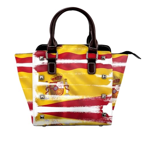BOXILTD Spanien Flagge Nieten Handtasche für Frauen - Damen Große Crossbody Tasche Leder Handtasche Geeignet für Tägliche Reisen, Schwarz BOXILTD Spanien Flagge Nieten Handtasche für Frauen - Damen Große Crossbody Tasche Leder Handtasche Geeignet für Tägliche Reisen, Schwarz von BOXILTD