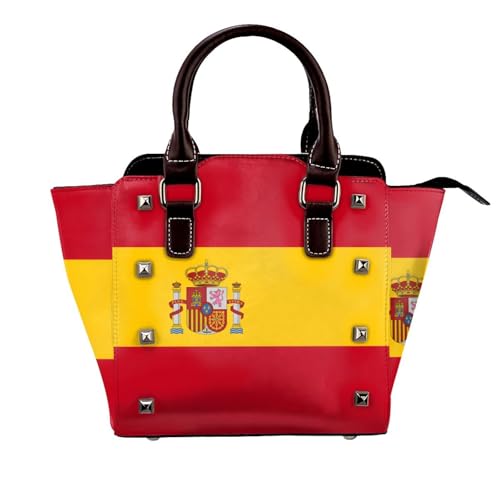 BOXILTD Spanische Flagge, Nieten, Handtasche für Damen, große Umhängetasche, Lederhandtasche, geeignet für tägliche Reisen, Schwarz BOXILTD Spanische Flagge, Nieten, Handtasche für Damen, große Umhängetasche, Lederhandtasche, geeignet für tägliche Reisen, Schwarz von BOXILTD