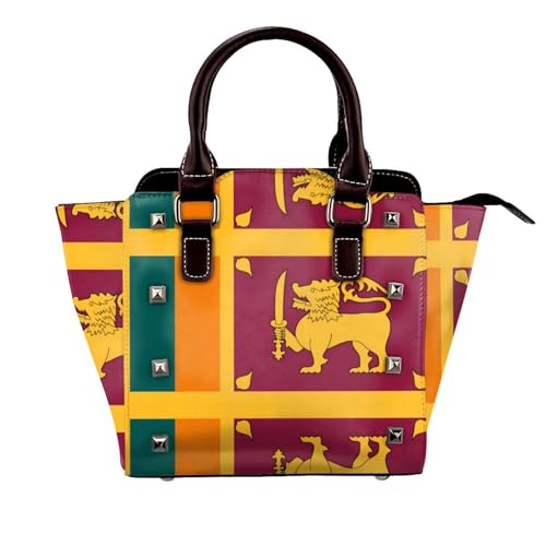 BOXILTD Sri Lanka Flag Nieten Handtasche für Frauen - Damen Große Crossbody Tasche Leder Handtasche Geeignet für tägliche Reisen, Schwarz BOXILTD Sri Lanka Flag Nieten Handtasche für Frauen - Damen Große Crossbody Tasche Leder Handtasche Geeignet für tägliche Reisen, Schwarz von BOXILTD
