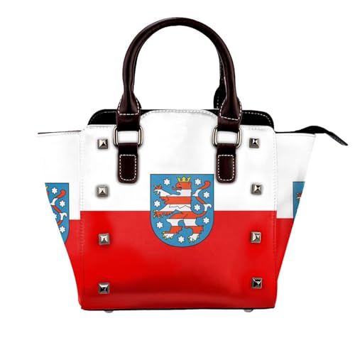 BOXILTD Thüringen Flagge Nieten Handtasche für Frauen - Damen Große Crossbody Tasche Leder Handtasche Geeignet für Tägliche Reisen Schwarz BOXILTD Thüringen Flagge Nieten Handtasche für Frauen - Damen Große Crossbody Tasche Leder Handtasche Geeignet für Tägliche Reisen Schwarz von BOXILTD