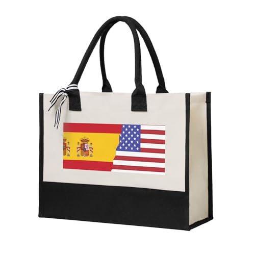 Braune große Canvas-Tragetasche – Damen-Geldbörse, Umhängetasche, vielseitige Canvas-Tragetasche für den täglichen Gebrauch, Amerikanische Spanien-Flagge, Einheitsgröße von BOXILTD