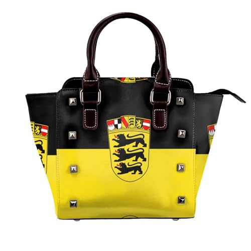 Flagge des Landes Baden-Württemberg Nieten Handtasche Damen Groß Crossbody Bag Leder Handtasche Geeignet für Tägliche Reisen, Schwarz Flagge des Landes Baden-Württemberg Nieten Handtasche Damen Groß Crossbody Bag Leder Handtasche Geeignet für Tägliche Reisen, Schwarz von BOXILTD