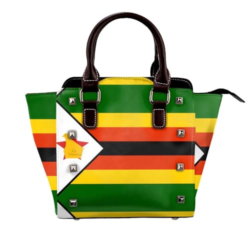Hellblaue Handtasche mit Nieten für Damen, große Umhängetasche, Leder, geeignet für den täglichen Gebrauch, Schwarz, Flagge von Simbabwe, Einheitsgröße Hellblaue Handtasche mit Nieten für Damen, große Umhängetasche, Leder, geeignet für den täglichen Gebrauch, Schwarz, Flagge von Simbabwe, Einheitsgröße von BOXILTD