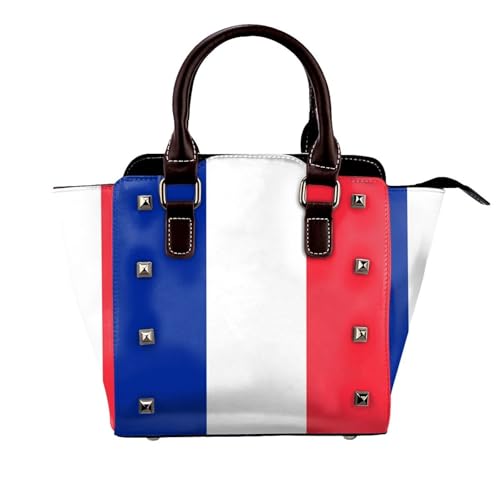 Hellblaue Handtasche mit Nieten für Damen, große Umhängetasche, Leder, geeignet für den täglichen Gebrauch, Schwarz, Frankreich-Flagge, Einheitsgröße Hellblaue Handtasche mit Nieten für Damen, große Umhängetasche, Leder, geeignet für den täglichen Gebrauch, Schwarz, Frankreich-Flagge, Einheitsgröße von BOXILTD