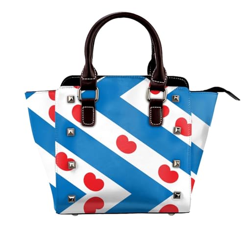 Hellblaue Handtasche mit Nieten für Damen, große Umhängetasche, Leder, geeignet für den täglichen Gebrauch, Schwarz, Friesische Flagge, Einheitsgröße Hellblaue Handtasche mit Nieten für Damen, große Umhängetasche, Leder, geeignet für den täglichen Gebrauch, Schwarz, Friesische Flagge, Einheitsgröße von BOXILTD