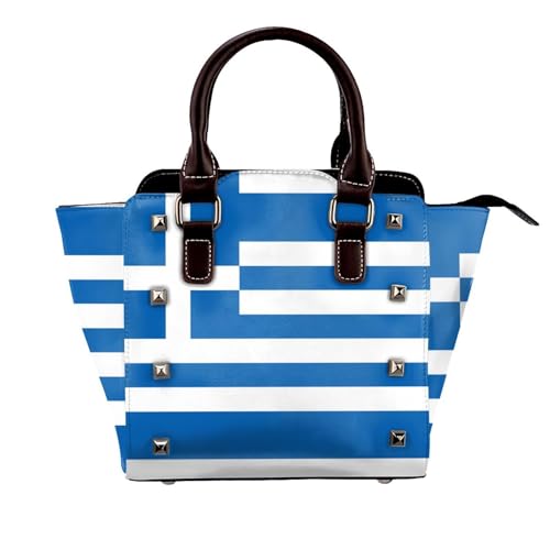 Hellblaue Handtasche mit Nieten für Damen, große Umhängetasche, Leder, geeignet für den täglichen Gebrauch, Schwarz, Griechische Flagge, Einheitsgröße Hellblaue Handtasche mit Nieten für Damen, große Umhängetasche, Leder, geeignet für den täglichen Gebrauch, Schwarz, Griechische Flagge, Einheitsgröße von BOXILTD