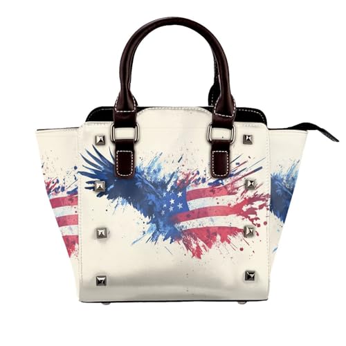 Soaring Eagle Nieten Handtasche für Frauen - Damen Große Crossbody Tasche Leder Handtasche Geeignet für Tägliche Reisen, Schwarz, Flagge Adler, Einheitsgröße Soaring Eagle Nieten Handtasche für Frauen - Damen Große Crossbody Tasche Leder Handtasche Geeignet für Tägliche Reisen, Schwarz, Flagge Adler, Einheitsgröße von BOXILTD