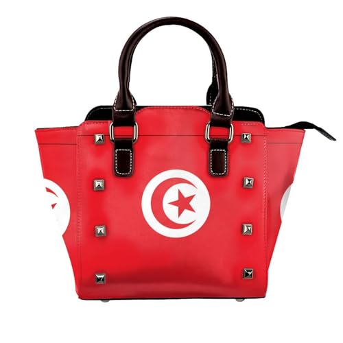 Soaring Eagle Nieten Handtasche für Frauen - Damen Große Crossbody Tasche Leder Handtasche Geeignet für Tägliche Reisen, Schwarz, Tunesische Flagge, Einheitsgröße Soaring Eagle Nieten Handtasche für Frauen - Damen Große Crossbody Tasche Leder Handtasche Geeignet für Tägliche Reisen, Schwarz, Tunesische Flagge, Einheitsgröße von BOXILTD