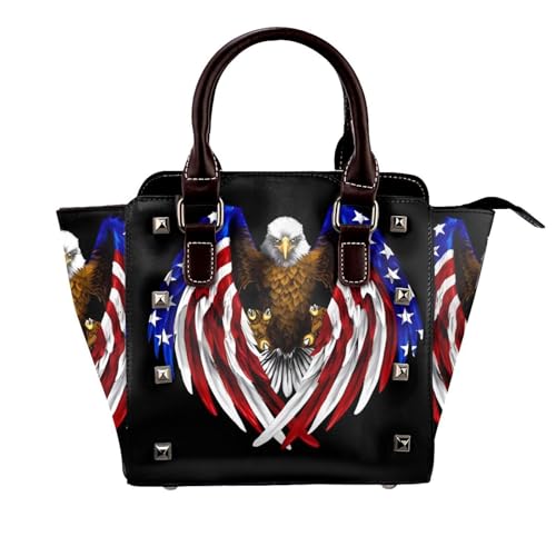 Soaring Eagle Nieten Handtasche für Frauen - Damen Große Crossbody Tasche Leder Handtasche Geeignet für Tägliche Reisen, Schwarz, USA-Flagge, Patriotischer Adler, Einheitsgröße Soaring Eagle Nieten Handtasche für Frauen - Damen Große Crossbody Tasche Leder Handtasche Geeignet für Tägliche Reisen, Schwarz, USA-Flagge, Patriotischer Adler, Einheitsgröße von BOXILTD