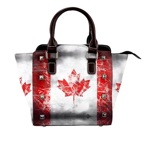South Carolina Flag Nieten Handtasche für Frauen - Damen Große Crossbody Tasche Leder Handtasche Geeignet für tägliche Reisen, Schwarz, Flagge Kanadas im Retro-Stil, Einheitsgröße South Carolina Flag Nieten Handtasche für Frauen - Damen Große Crossbody Tasche Leder Handtasche Geeignet für tägliche Reisen, Schwarz, Flagge Kanadas im Retro-Stil, Einheitsgröße von BOXILTD