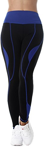 BOXIN Damen High-Waist Leggings lang Fitness-Hose Sport Running Laufsport Hoher Bund schwarz, Blau 34 36 38 ML von BOXIN