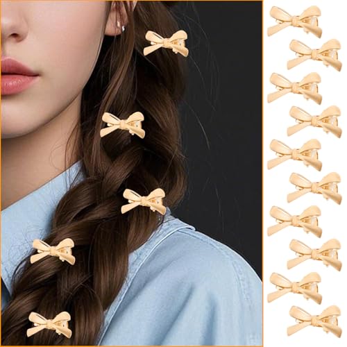 10stk Kleine Haarspangen mit Goldener Schleife, Haarnadeln mit Metallschleife Goldene Kaputte Haarspange Haarklammern Haarspangen Haarnadeln Stylische Haaraccessoires für Frauen von BOXOB
