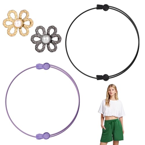 2 Stk Verstellbare Crop Tuck Band mit 2 Stk Jeans Knopfnadeln für Lose Jeans, Verstellbare Elastische Tuck Band Crop Tuck Gürtel zum Zuschneiden von T-Shirts Crop Strap Tops DIY-Kleidung(S) von BOXOB