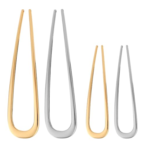 4 Stk Französische Haarnadeln, 2 Größen U-Förmige Haarstäbe aus Legierung Gold Silber Chignon Haarnadel Haarstyling Nadeln French Twist Haarspangen für Dutts Geschenke für Frauen von BOXOB