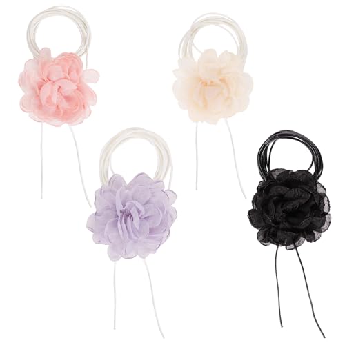 4 Stück Blumen Halskette Damen, 9cm Eleganter Blumen Choker Halsband, Groß Netz Flower Choker für Hochzeitsfeier Brautparty Abschlussball Jubiläum Cosplay Täglicher Gebrauch (4 Bunt) von BOXOB
