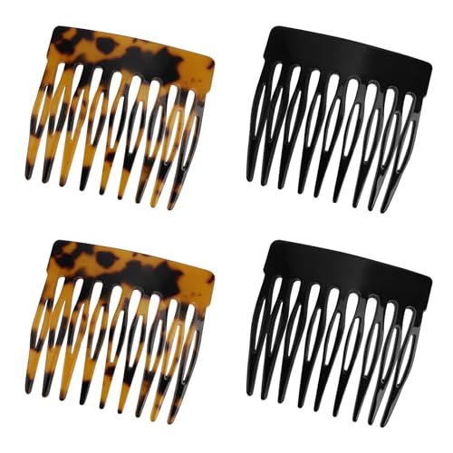 4 Stück Französische Haarkämme, Schwarz & Dunkel Leopard Kleiner Französischer Kamm Dekorative Twist-Haare Starke Halteclips Haarstyling-Accessoires Geschenk für Frauen Mädchen von BOXOB