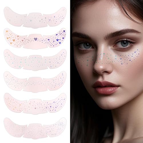 6 Stück Pride Sommersprossen Gesichtstattoo, Holografisch Glitzer Regenbogen Freckles Sticker Wasserfest LGBTQ Sprenkel Makeup Patches für Festival Rave Accessoire von BOXOB